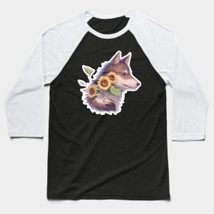 Lone Wolf With Flowers Baseball T-Shirt